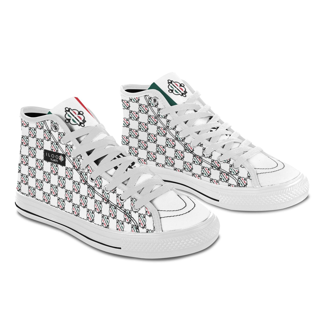 BOOJI LOGO PATTERN WHITE Vancouver High Top Canvas Women's Shoes (Model1013-1)
