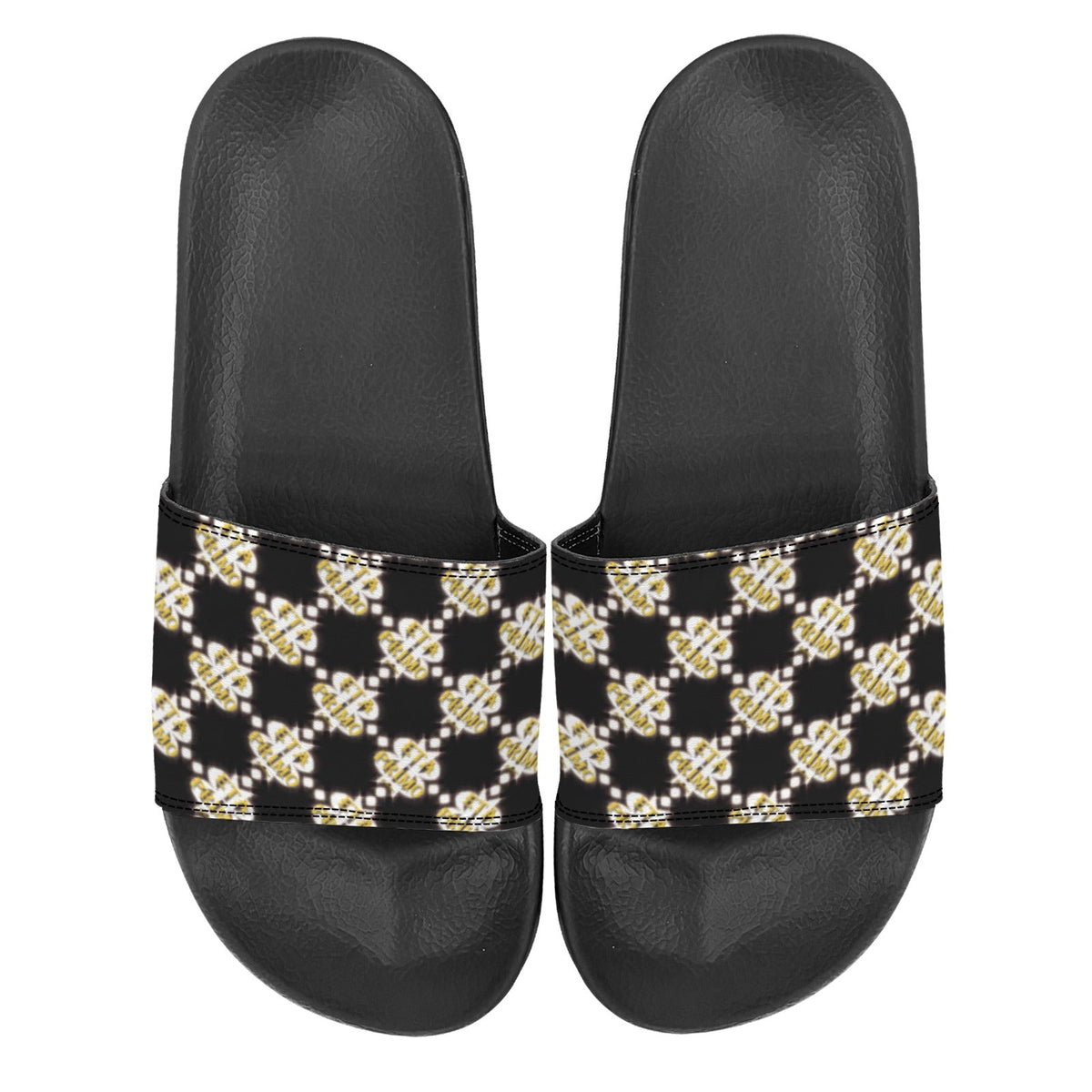 BOOJI ITALY ETA PRIMO COLLECTION LOGO PATTERN MEN'S BLACK SOLE SLIDES