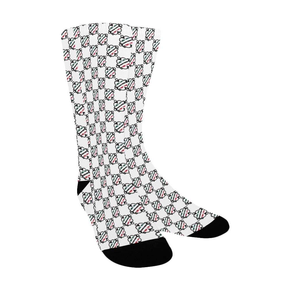 BOOJI ITALY 4 EVER $ LOGO PATTERN WOMEN'S WHITE CREW SOCKS Women's Custom Socks