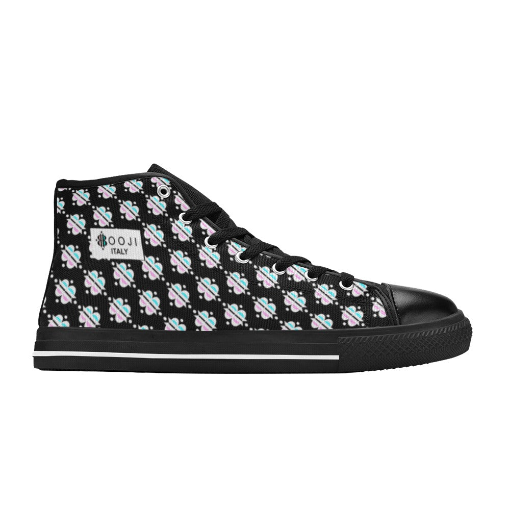 BOOJI INVERTED LOGO PATTERN FLAG DOUBLE BLACK Women's High Top Canvas Shoes (Modle 017)