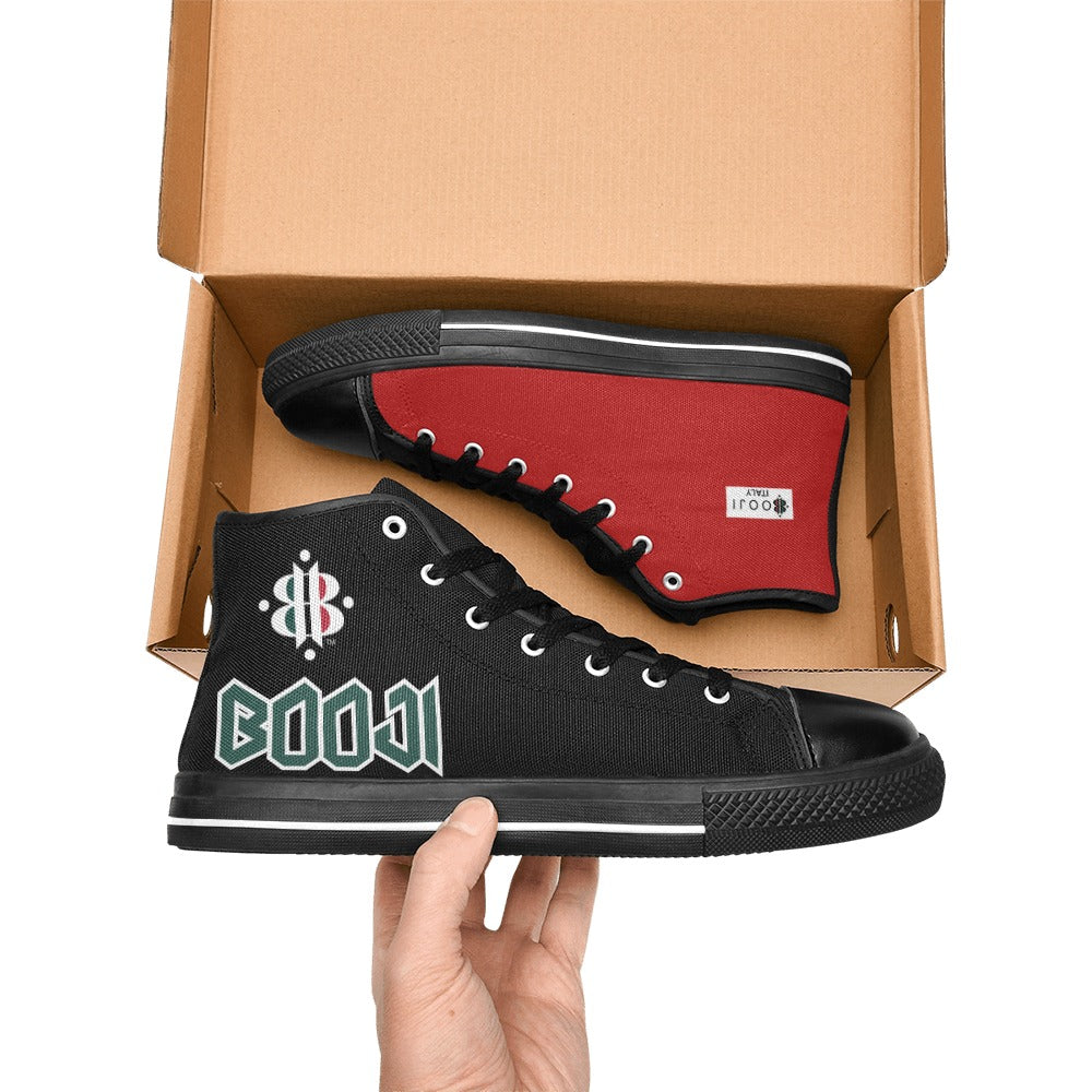 BOOJI LOGO ITALIAN FLAG DOUBLE BLACK Men's High Top Canvas Shoes (Model 017)