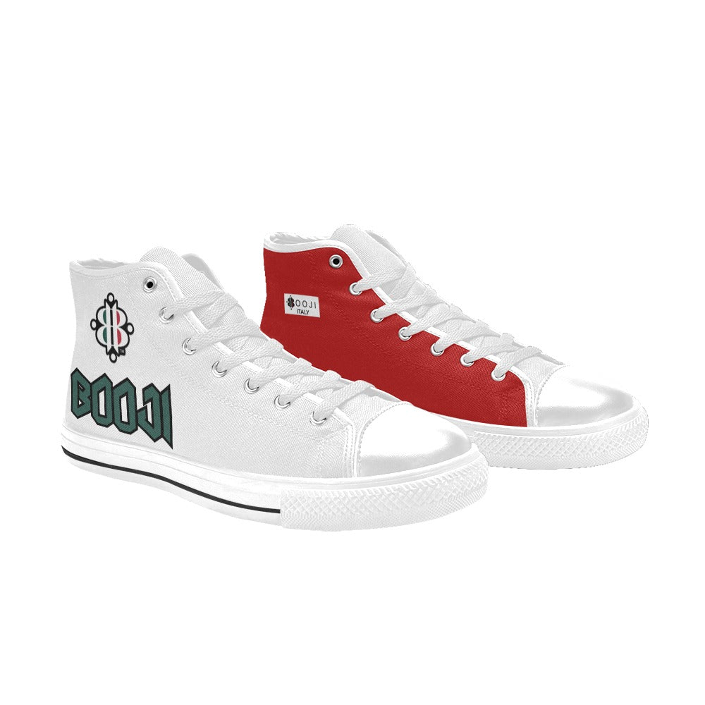 BOOJI LOGO ITALIAN FLAG DOUBLE WHITE Men's High Top Canvas Shoes (Model 017)