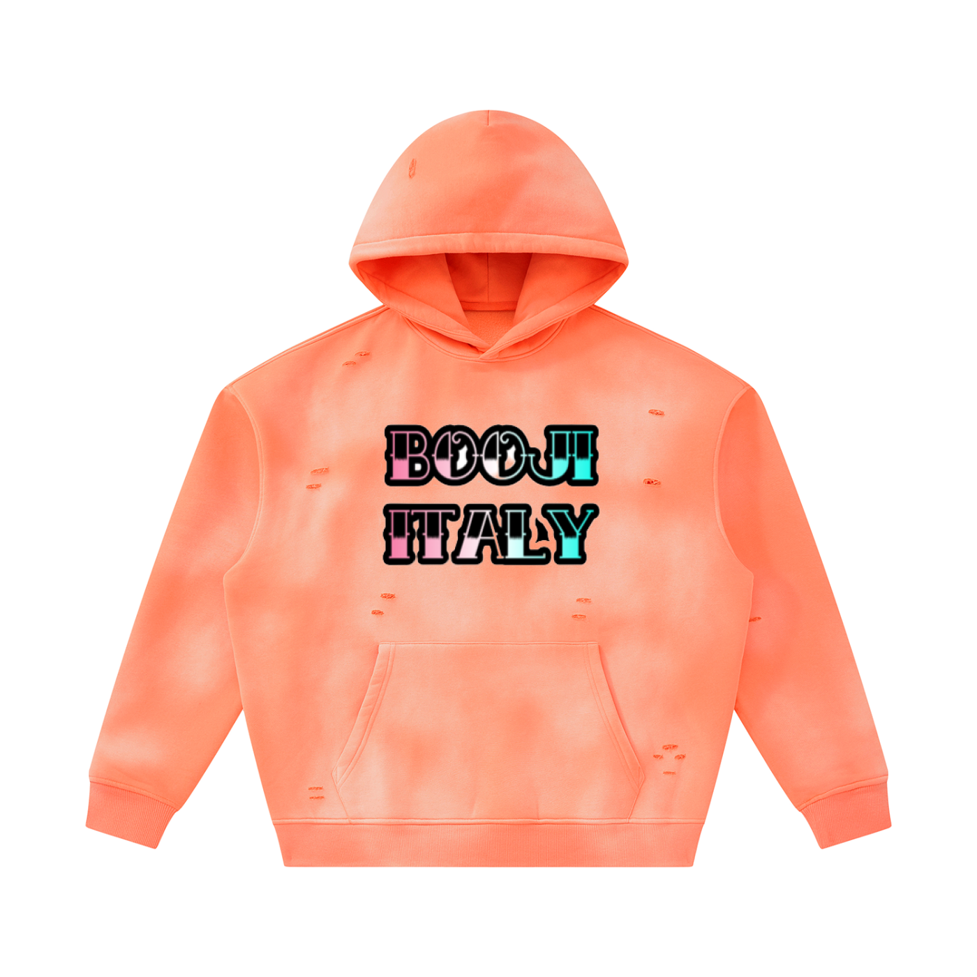 BOOJI ITALY GRAFITTI LOGO SUNFADED FRAYED FLEECE HOODIE