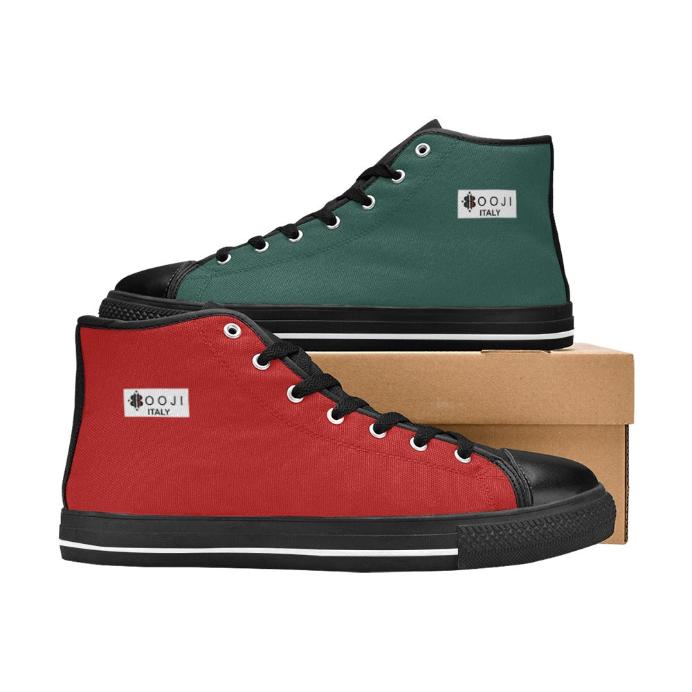 BOOJI LOGO ITALIAN FLAG BLACK Men's High Top Canvas Shoes (Model 017)