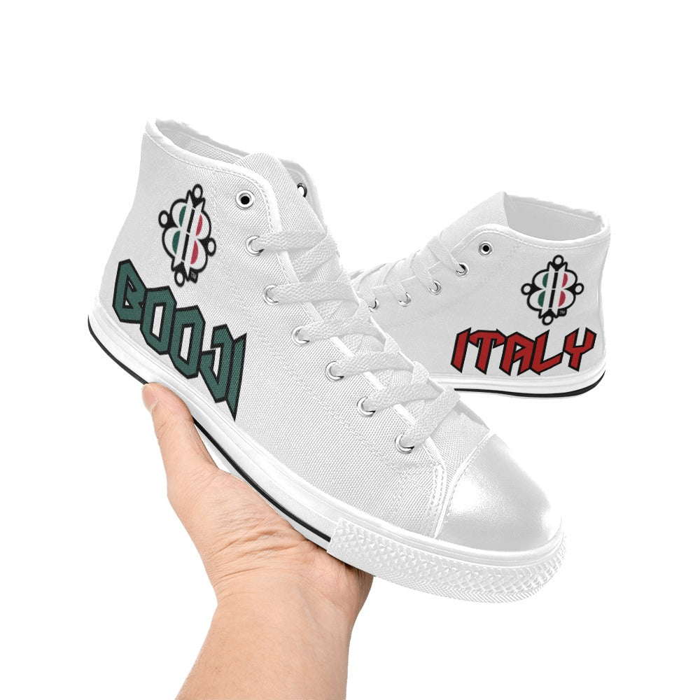 BOOJI LOGO FLAG DOUBLE WHITE Women's High Top Canvas Shoes (Modle 017)