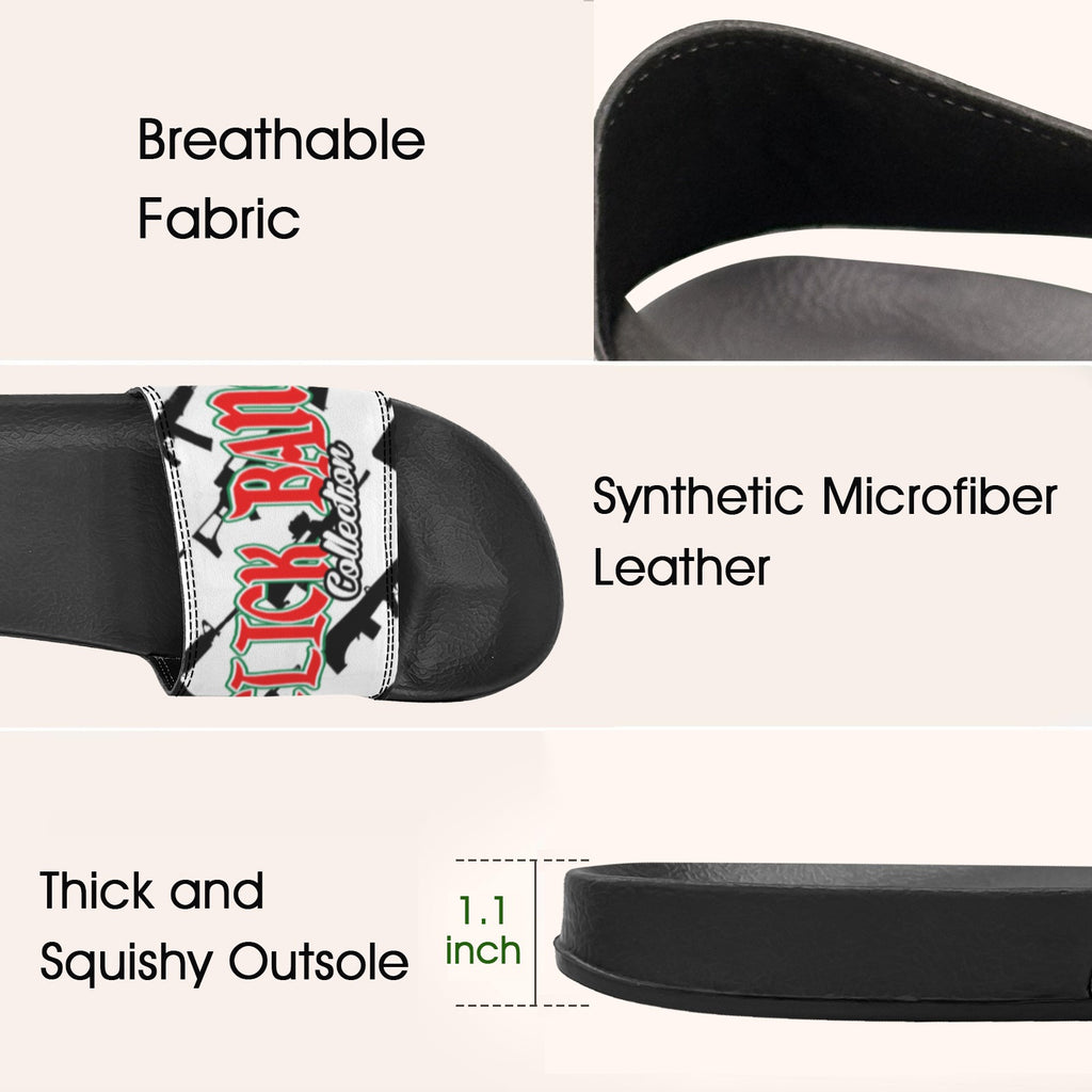 CLICK BANG COLLECTION WOMEN'S BLACK SOLE WHITE PATTERN SLIDES