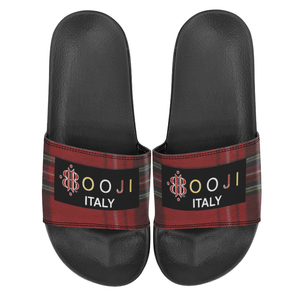 BOOJI ITALY ESCI'S COLLECTION LOGO PLAID MEN'S BLACK SOLE SLIDES