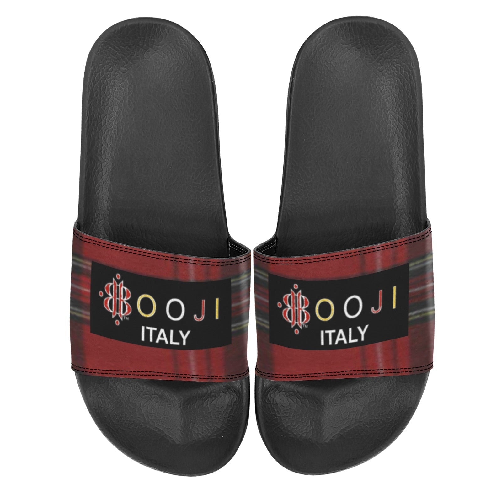 BOOJI ITALY ESCI'S COLLECTION LOGO PLAID MEN'S BLACK SOLE SLIDES