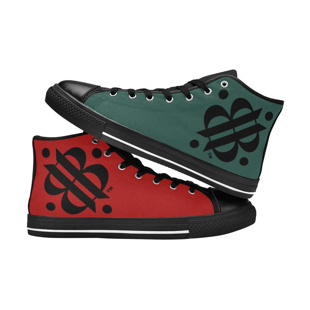 BOOJI LOGO PATTERN FLAG BLACK & WHITE Women's High Top Canvas Shoes (Modle 017)