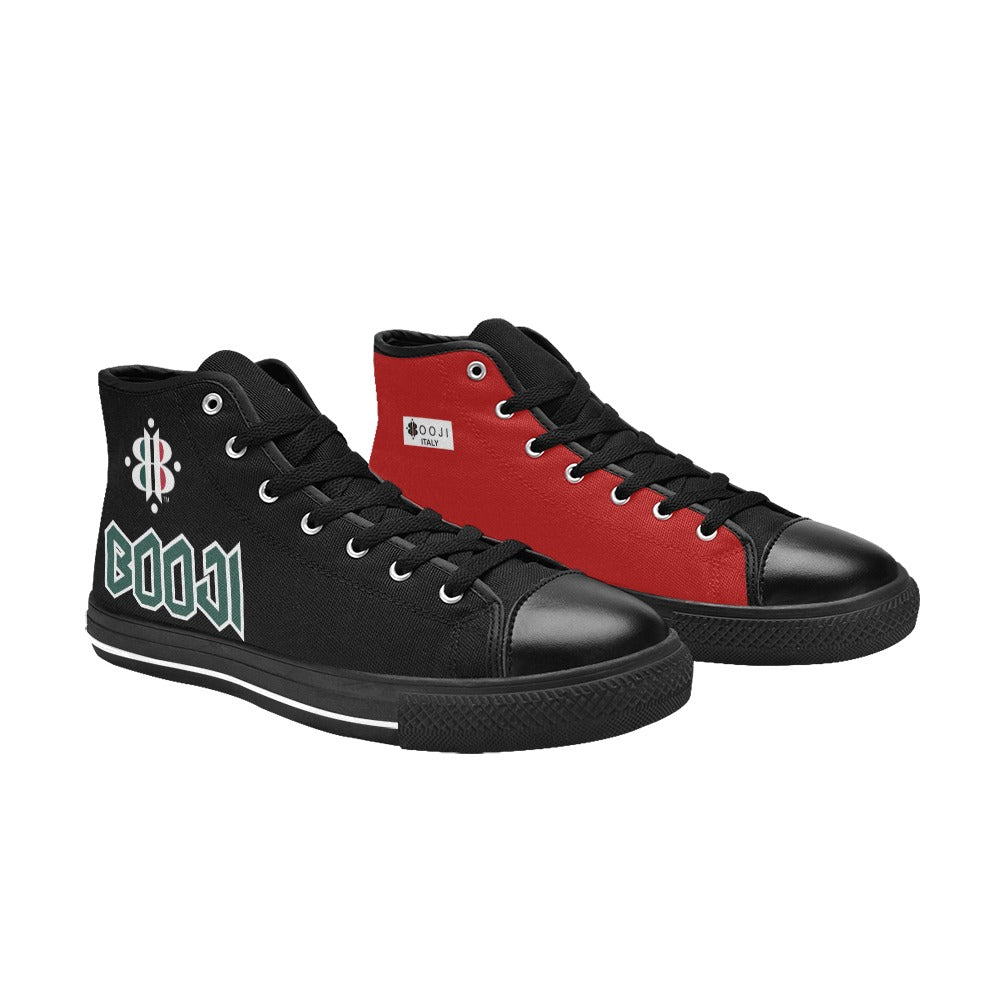 BOOJI LOGO ITALIAN FLAG DOUBLE BLACK Men's High Top Canvas Shoes (Model 017)