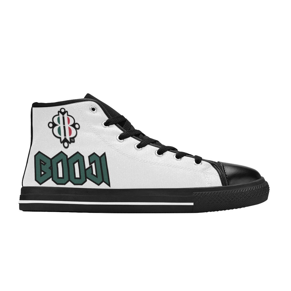BOOJI LOGO ITALIAN FLAG BLACK & WHITE Women's High Top Canvas Shoes (Modle 017)
