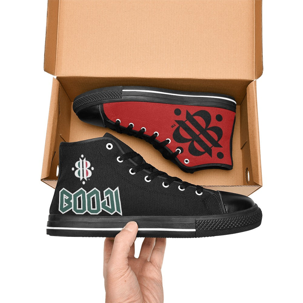 BOOJI LOGO FLAG DOUBLE BLACK Women's High Top Canvas Shoes (Modle 017)