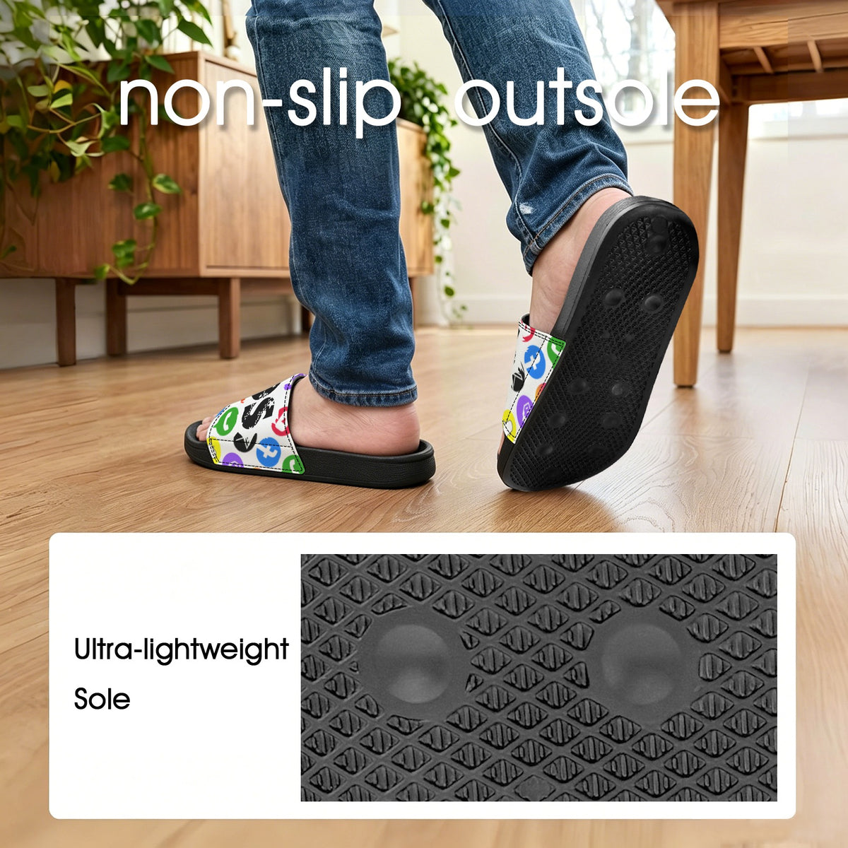 BOOJI ITALY LOGOS COLLECTION MEN'S BLACK SOLE SLIDES