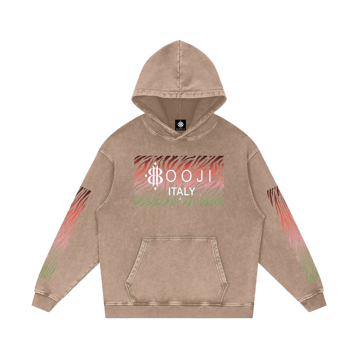 BOOJI ITALY WILD INFLUENCE COLLECTION MULTI-COLOR ZEBRA SNOW WASHED HOODIE