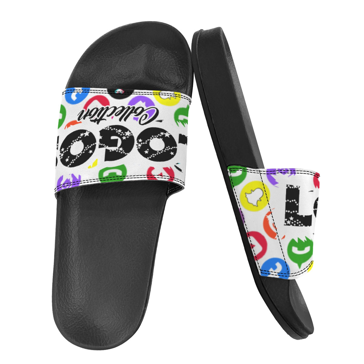 BOOJI ITALY LOGOS COLLECTION MEN'S BLACK SOLE SLIDES