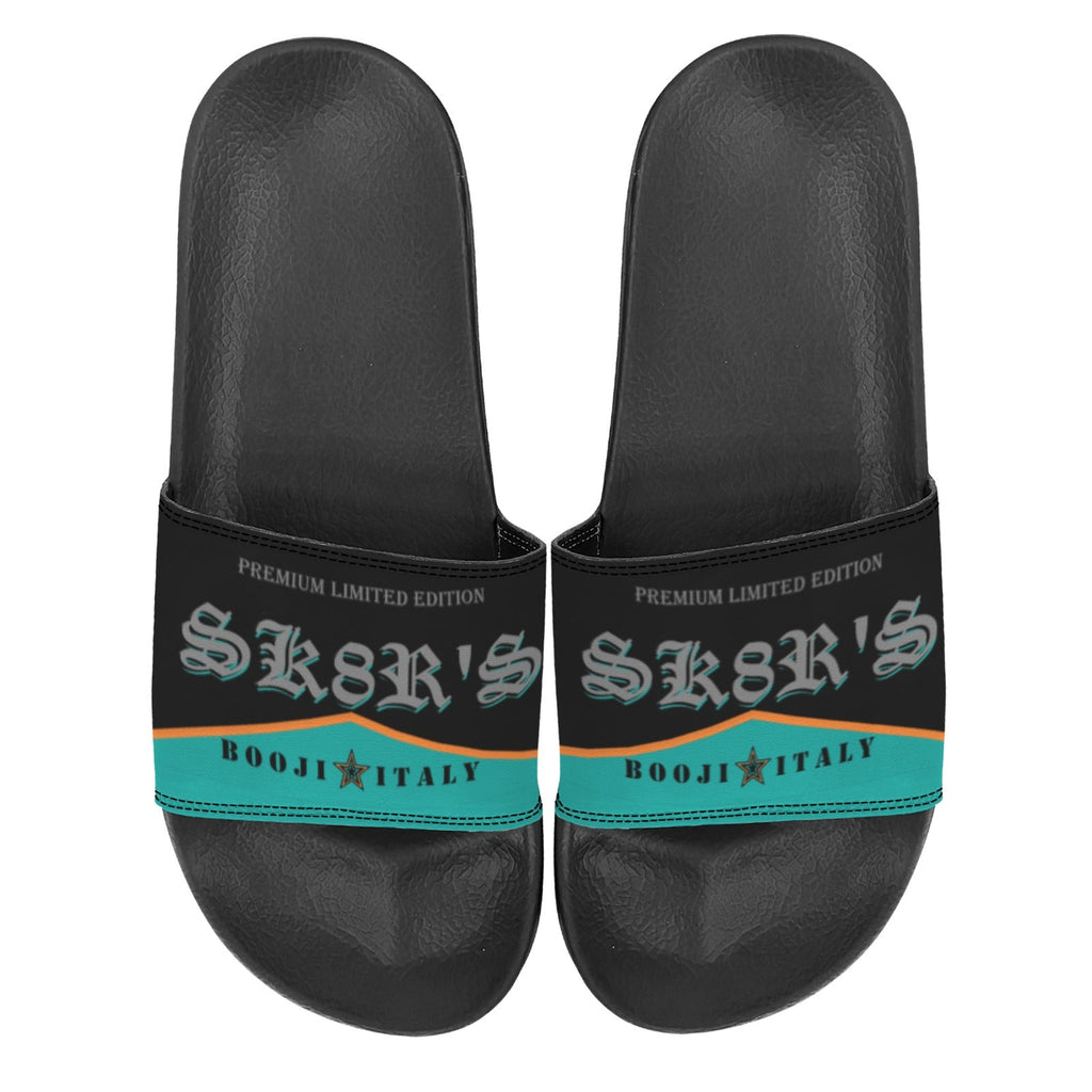 BOOJI ITALY SK8R'S COLLECTION LOGO MEN'S BLACK SOLE TEAL SLIDES Custom Men's One-piece Slippers