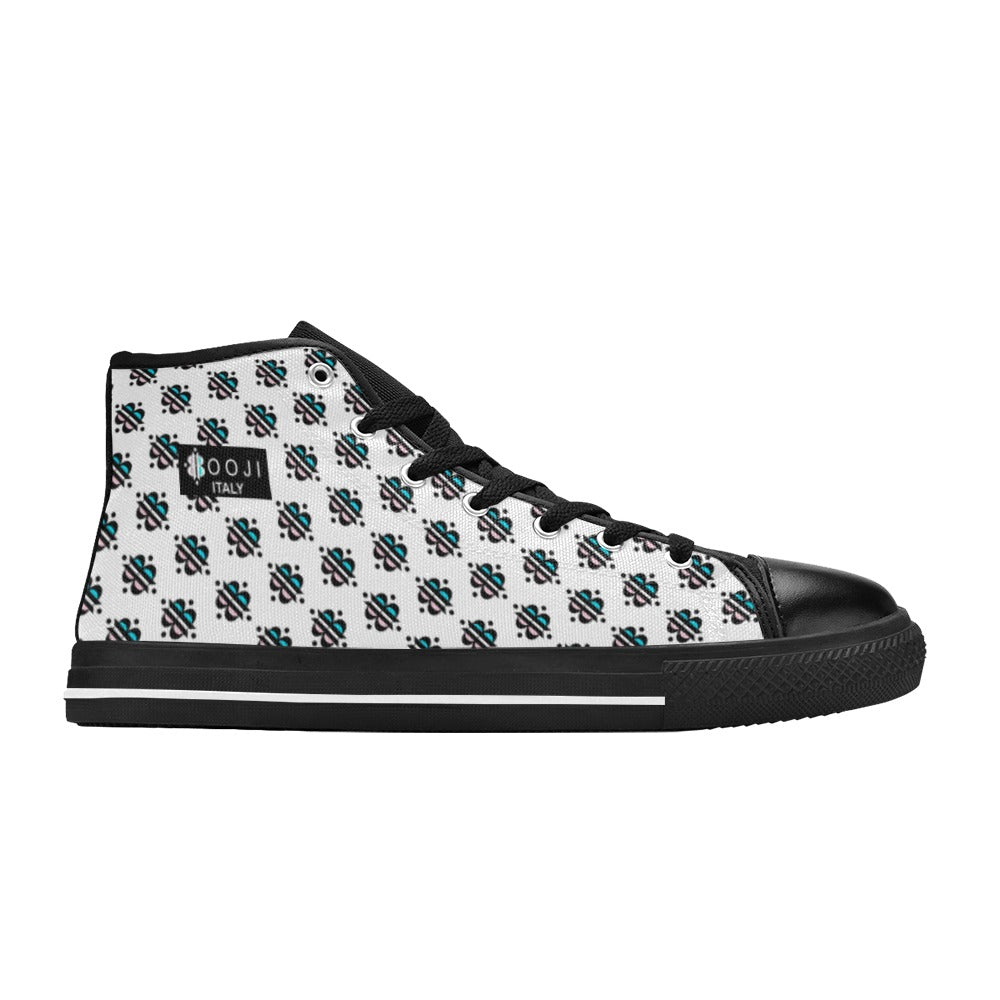 BOOJI INVERTED LOGO PATTERN FLAG BLACK & WHITE Women's High Top Canvas Shoes (Modle 017)
