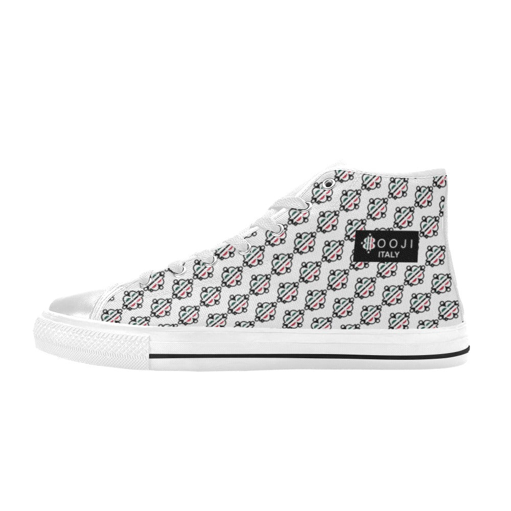 BOOJI LOGO PATTERN FLAG DOUBLE WHITE Women's High Top Canvas Shoes (Modle 017)