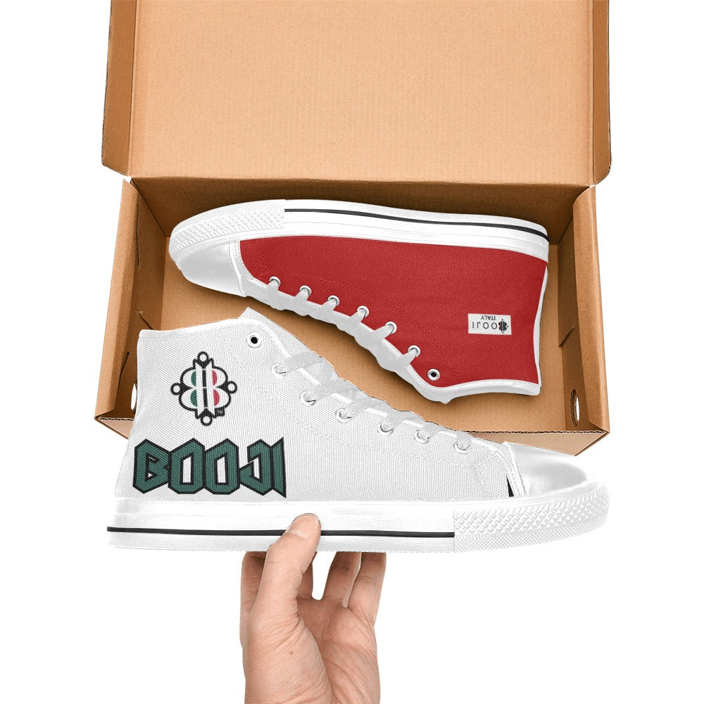 BOOJI LOGO ITALIAN FLAG DOUBLE WHITE Men's High Top Canvas Shoes (Model 017)