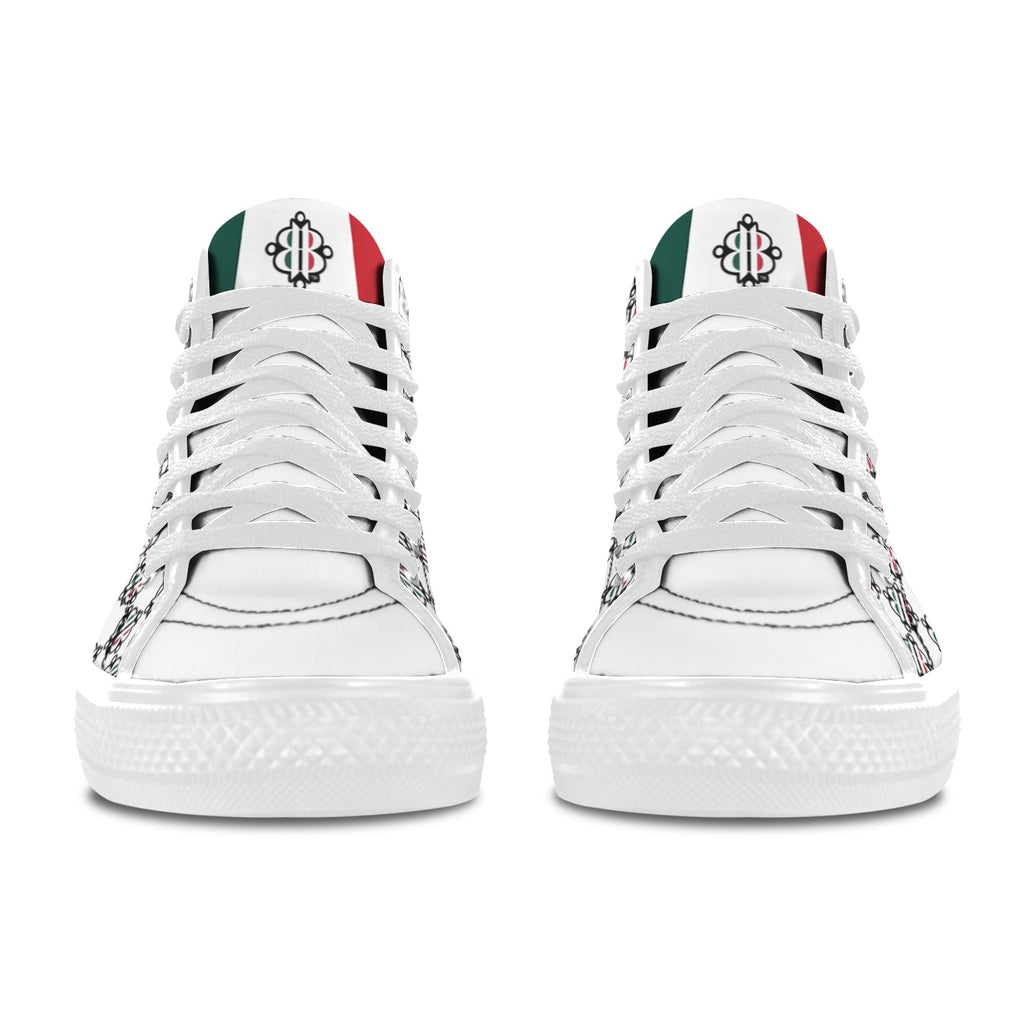 BOOJI LOGO PATTERN WHITE Vancouver High Top Canvas Men's Shoes (Model1013-1)