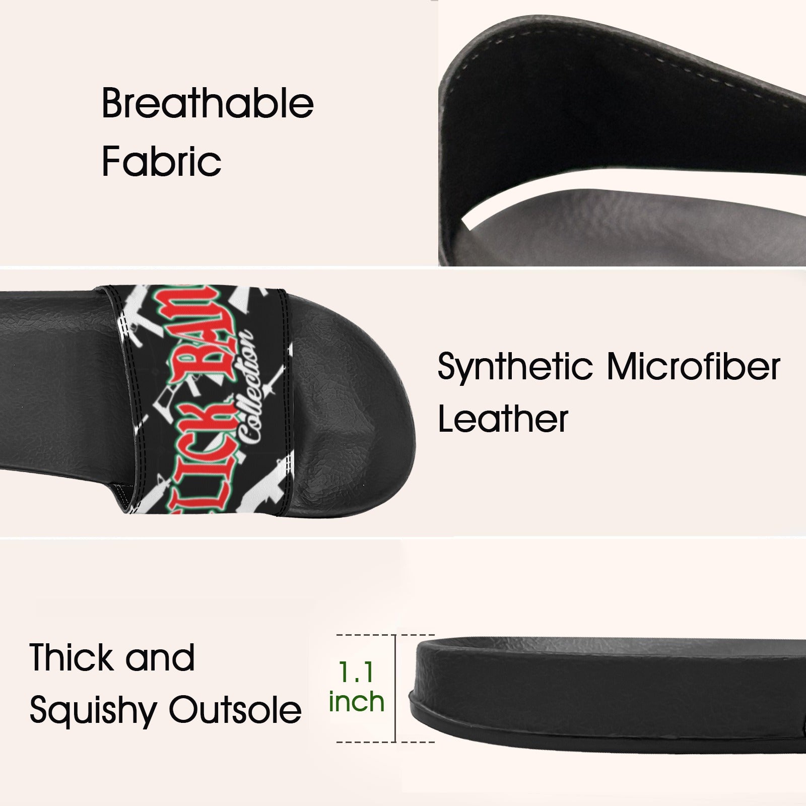 BOOJI ITALY CLICK BANG COLLECTION MEN'S BLACK SOLE BLACK PATTERN SLIDES Custom Men's One-piece Slippers