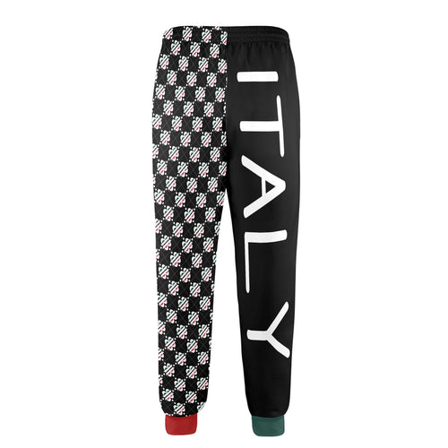 BOOJI ITALY 4 EVER $ LOGO PATTERN MEN'S SOLID BLACK TRACK PANTS