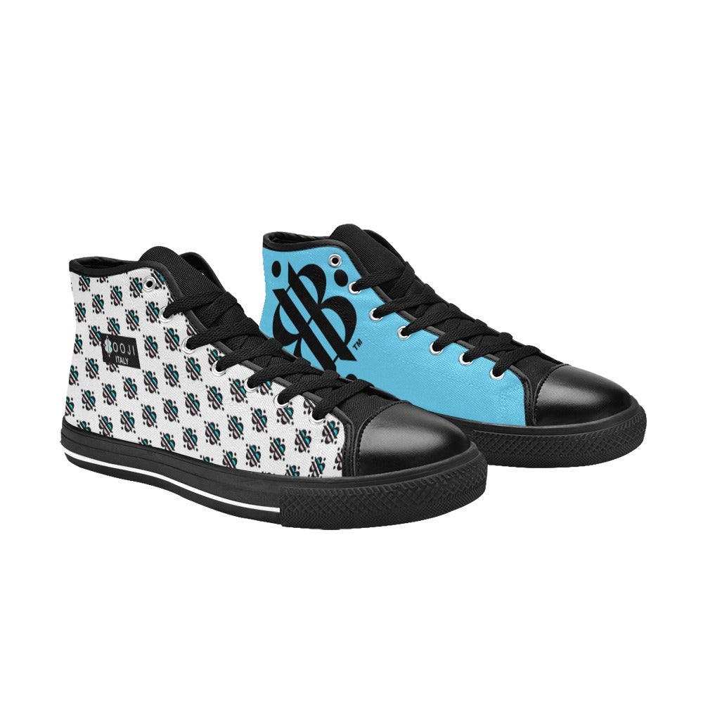 BOOJI INVERTED LOGO PATTERN FLAG BLACK & WHITE Women's High Top Canvas Shoes (Modle 017)