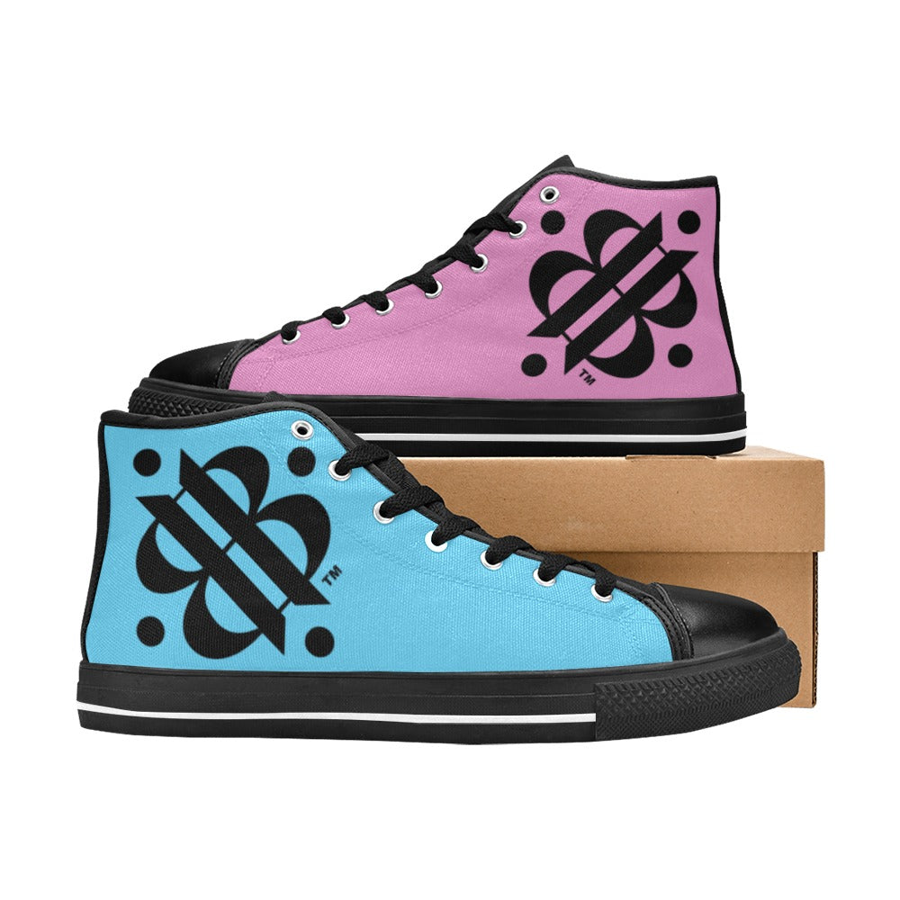 BOOJI INVERTED LOGO PATTERN FLAG BLACK & WHITE Women's High Top Canvas Shoes (Modle 017)