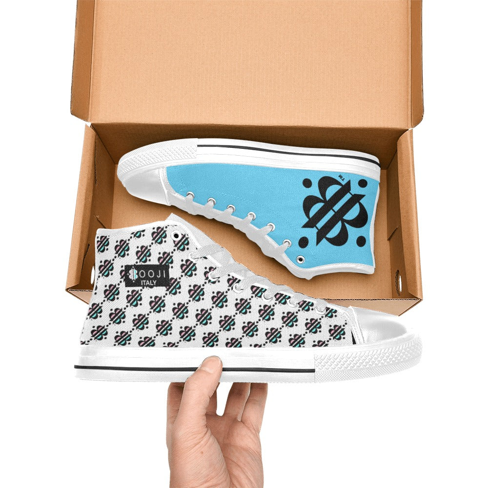 BOOJI INVERTED LOGO FLAG DOUBLE WHITE Men's High Top Canvas Shoes (Model 017)