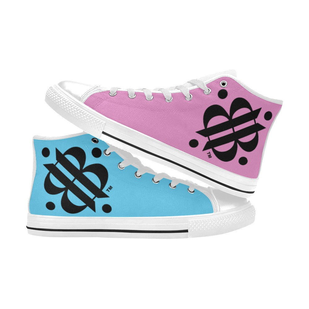 BOOJI INVERTED LOGO PATTERN FLAG DOUBLE WHITE Women's High Top Canvas Shoes (Modle 017)