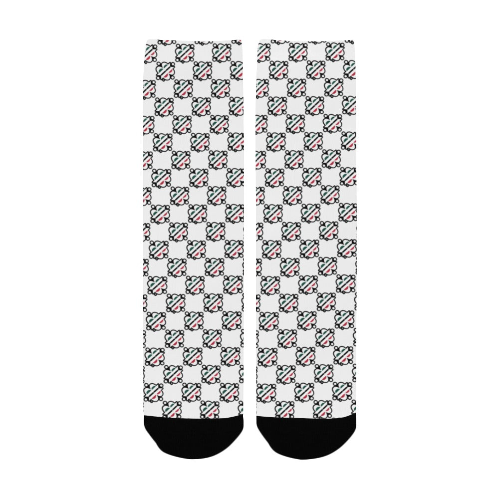 BOOJI ITALY 4 EVER $ LOGO PATTERN WOMEN'S WHITE CREW SOCKS Women's Custom Socks