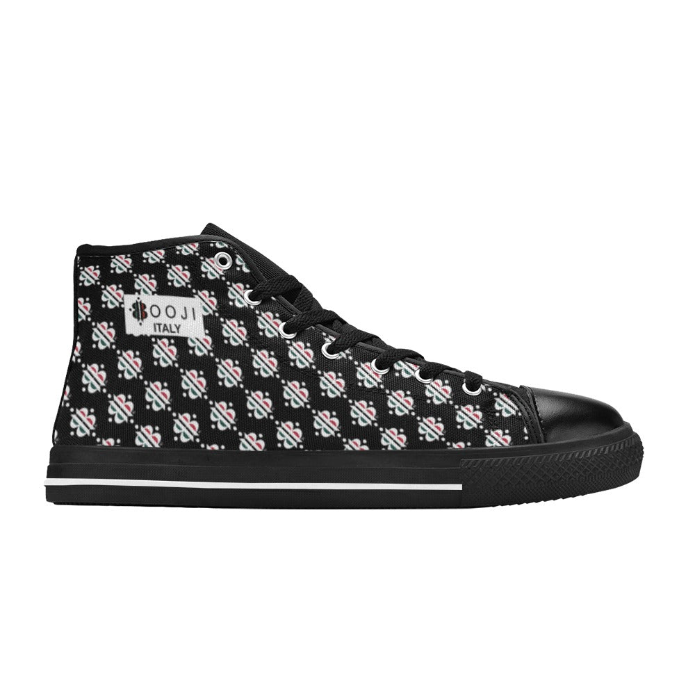 BOOJI LOGO PATTERN FLAG DOUBLE BLACK Women's High Top Canvas Shoes (Modle 017)