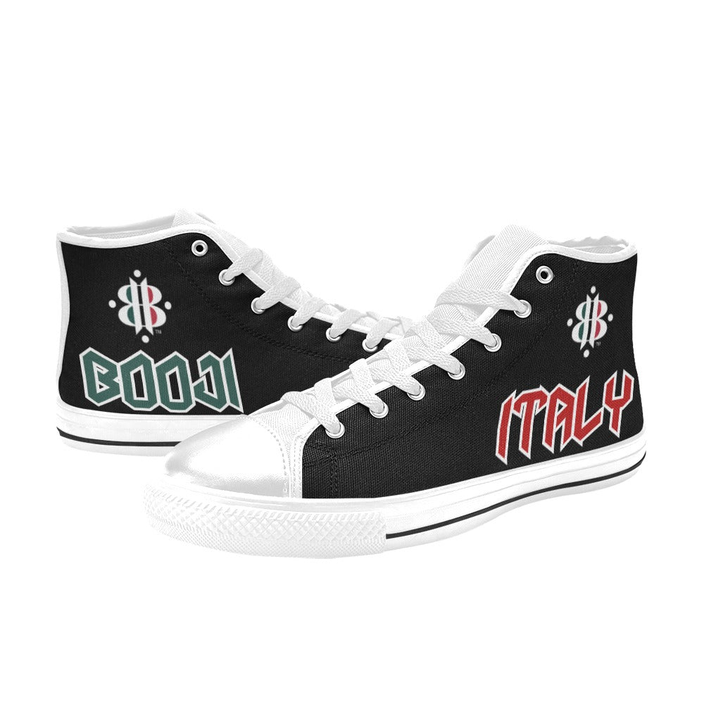 BOOJI LOGO FLAG WHITE & BLACK Women's High Top Canvas Shoes (Modle 017)