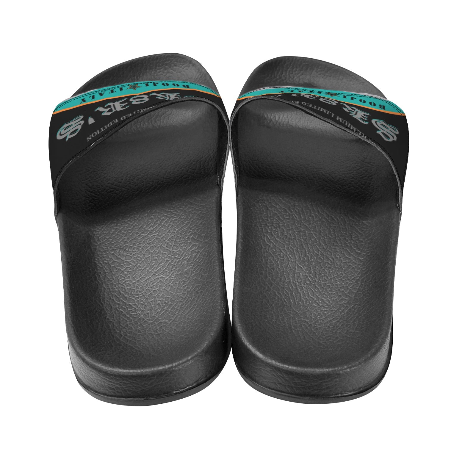 BOOJI ITALY SK8R'S COLLECTION LOGO MEN'S BLACK SOLE SLIDES