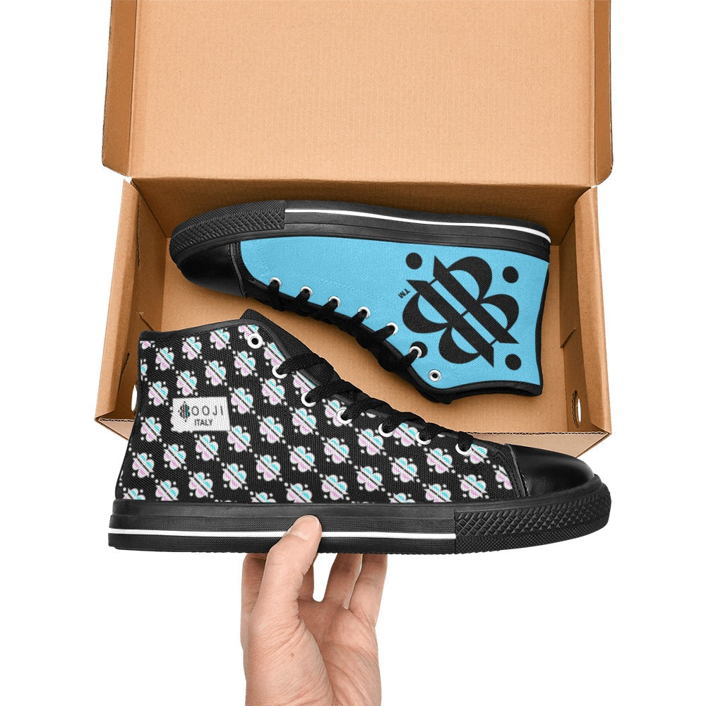 BOOJI INVERTED LOGO PATTERN FLAG DOUBLE BLACK Women's High Top Canvas Shoes (Modle 017)