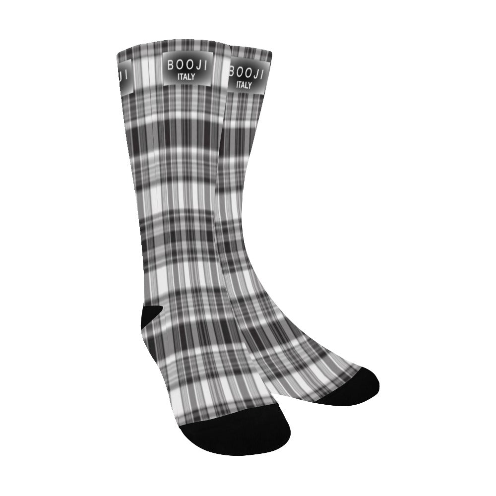 BOOJI ITALY GREY PLAID MEN'S BLACK SOCKS