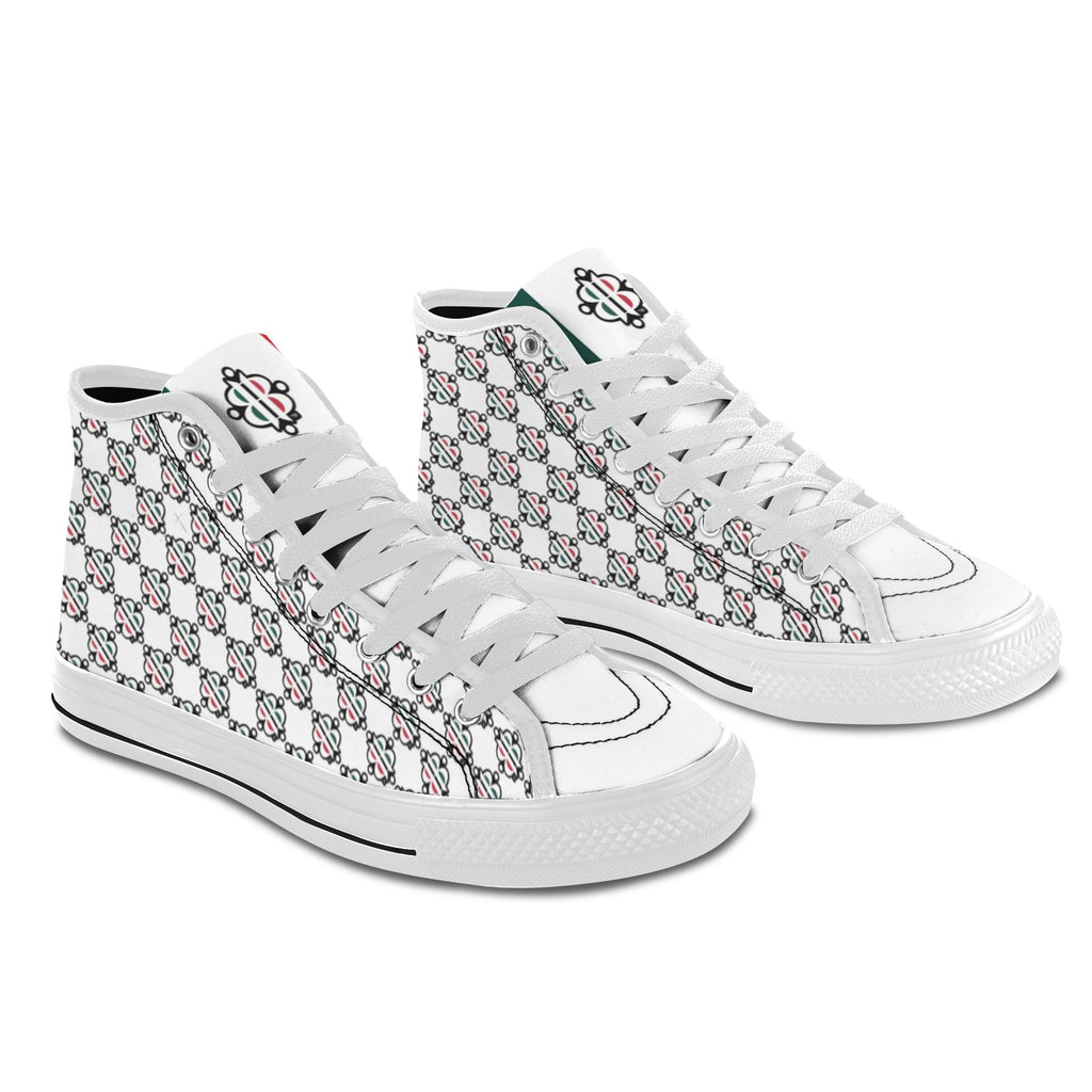 BOOJI LOGO PATTERN WHITE Vancouver High Top Canvas Men's Shoes (Model1013-1)