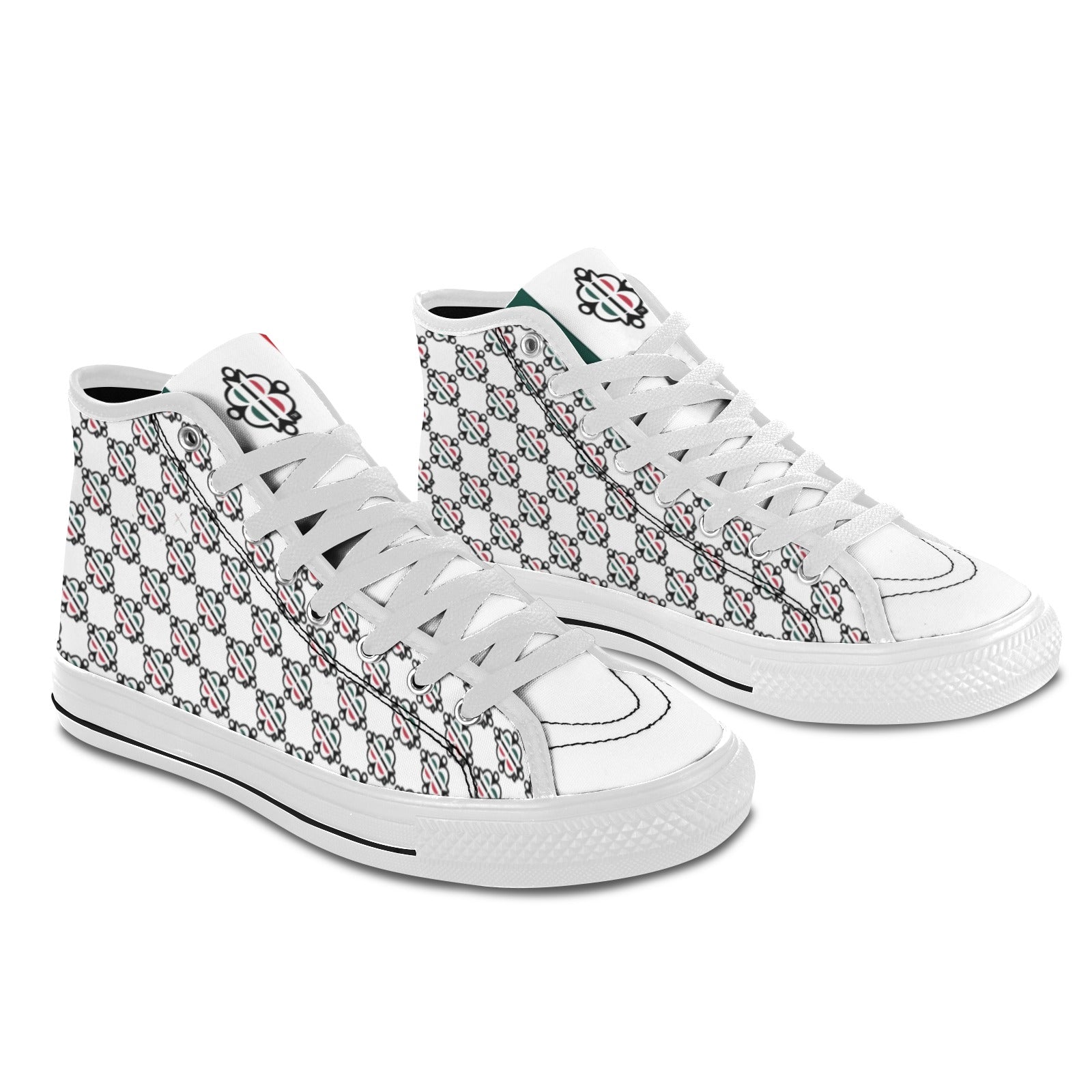 BOOJI LOGO PATTERN WHITE Vancouver High Top Canvas Men's Shoes (Model1013-1)