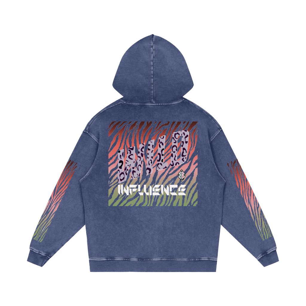 BOOJI ITALY WILD INFLUENCE COLLECTION MULTI-COLOR ZEBRA SNOW WASHED HOODIE