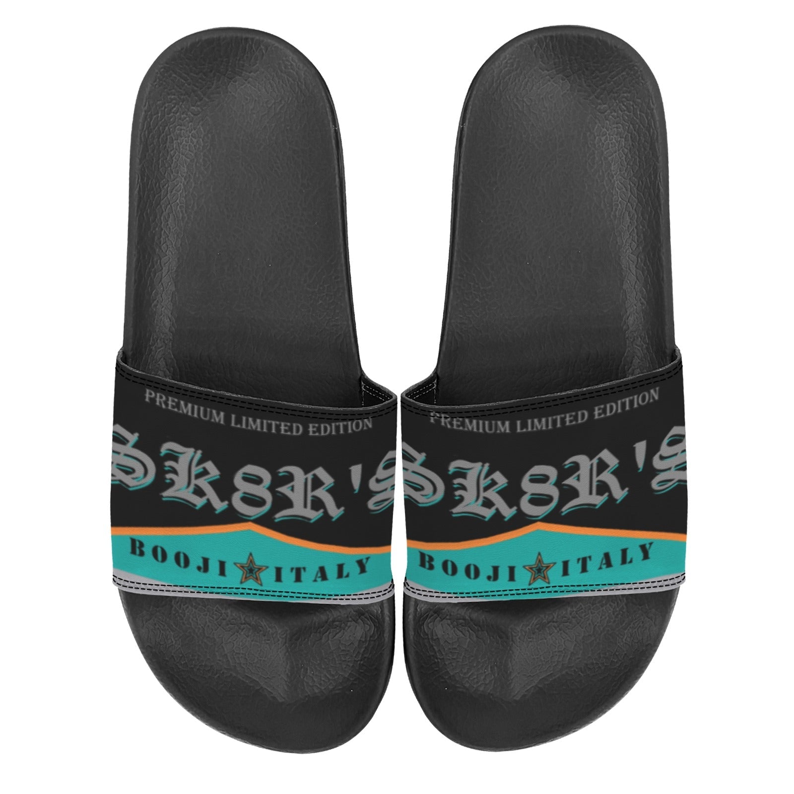 BOOJI ITALY SK8R'S COLLECTION LOGO MEN'S BLACK SOLE SLIDES
