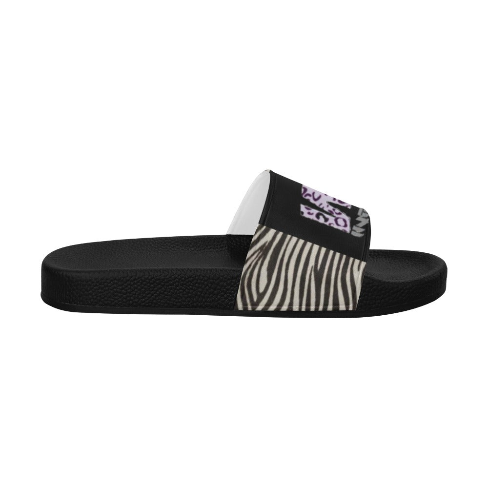 BOOJI ITALY WILD INFLUENCE ZEBRA LOGO WOMEN'S BLACK SOLE SLIDES