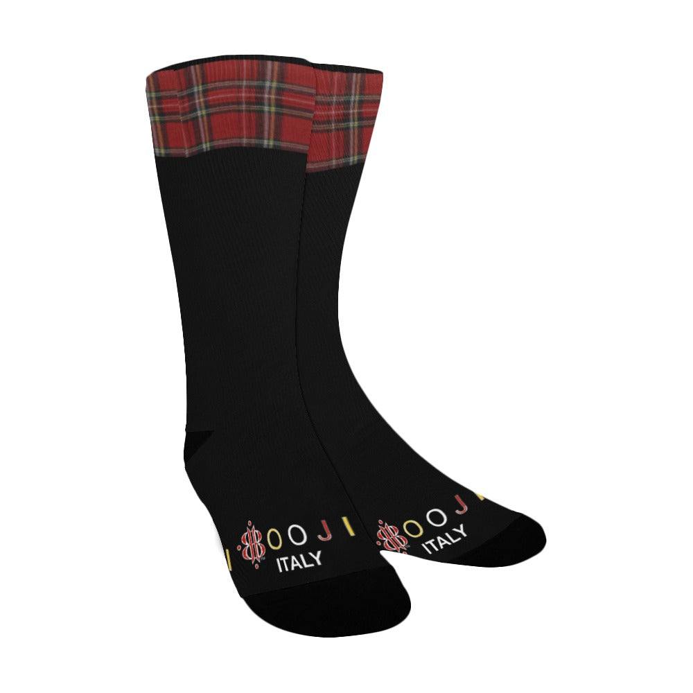 BOOJI ITALY ESCI'S COLLECTION WOMEN'S BLACK RED PLAID CREW SOCKS Women's Custom Socks