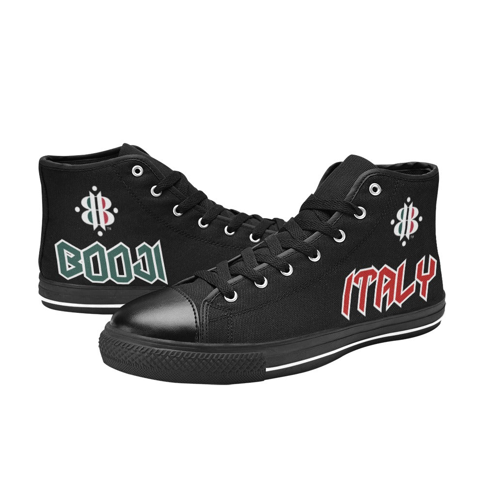 BOOJI LOGO FLAG DOUBLE BLACK Women's High Top Canvas Shoes (Modle 017)