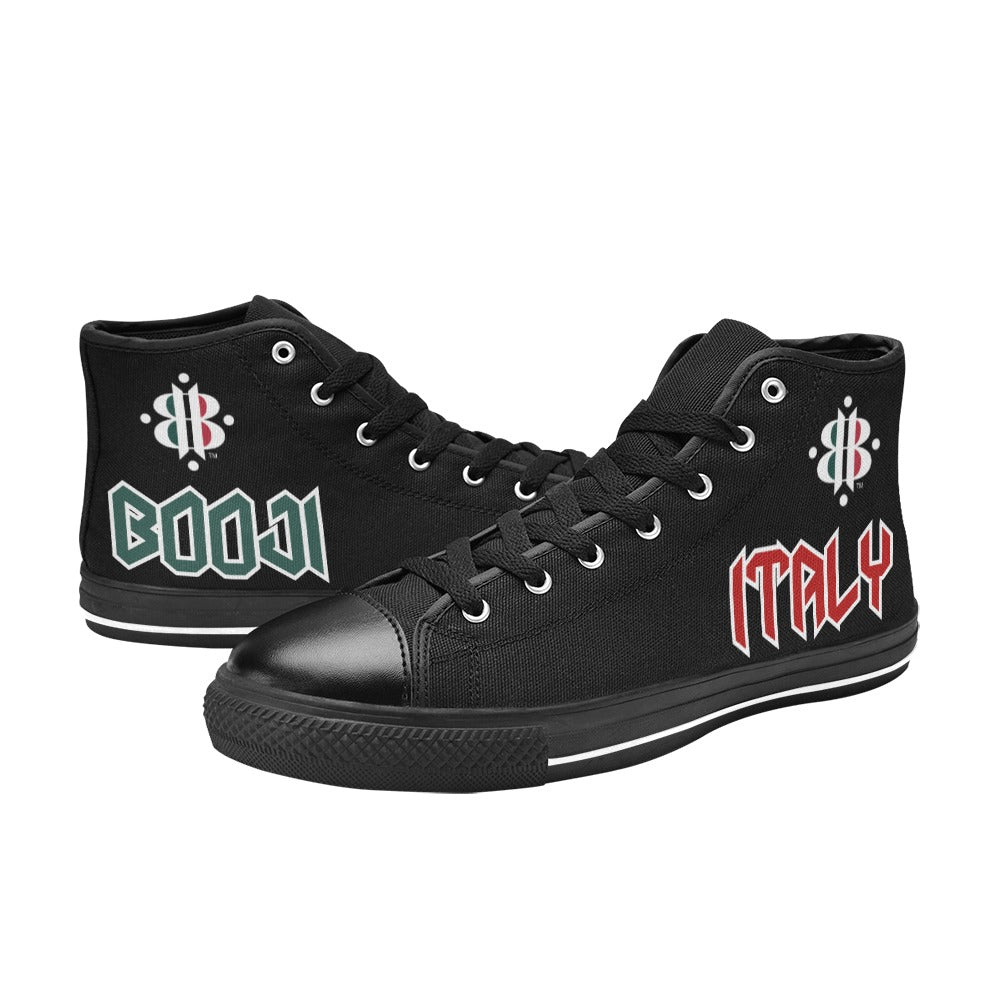 BOOJI LOGO ITALIAN FLAG DOUBLE BLACK Men's High Top Canvas Shoes (Model 017)