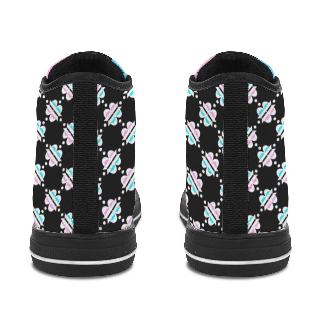 BOOJI INVERTED LOGO PATTERN FLAG TONGUE BLACK Vancouver High Top Canvas Men's Shoes (Model1013-1)