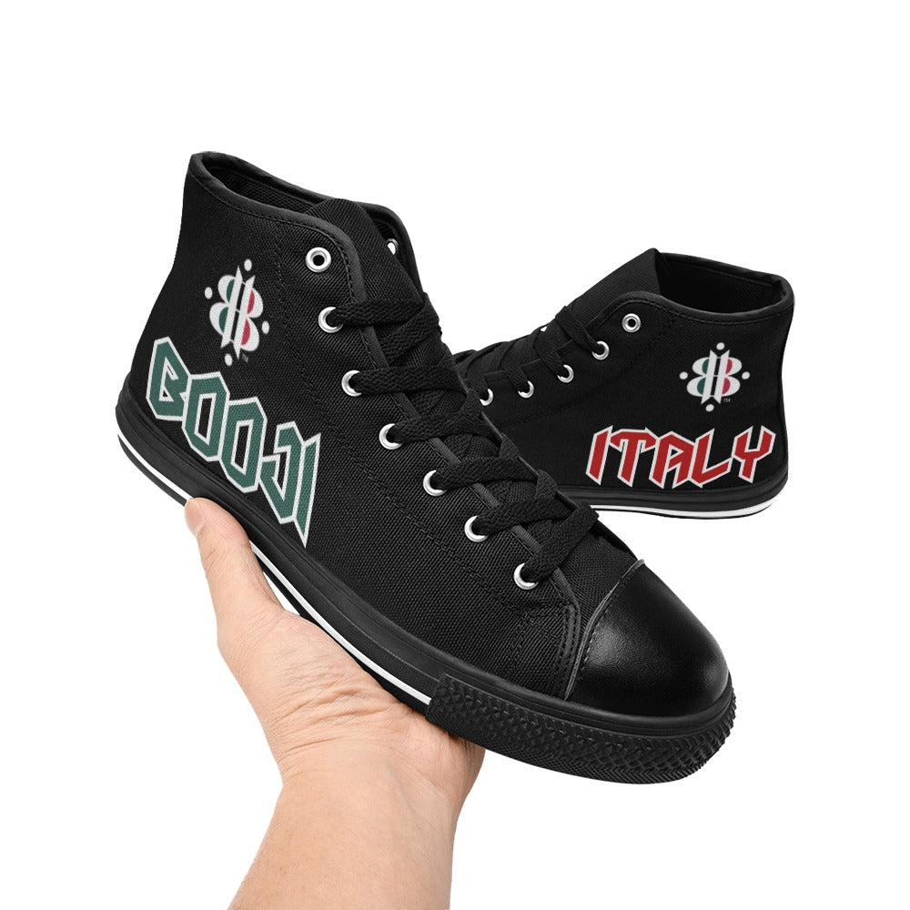 BOOJI LOGO FLAG DOUBLE BLACK Women's High Top Canvas Shoes (Modle 017)