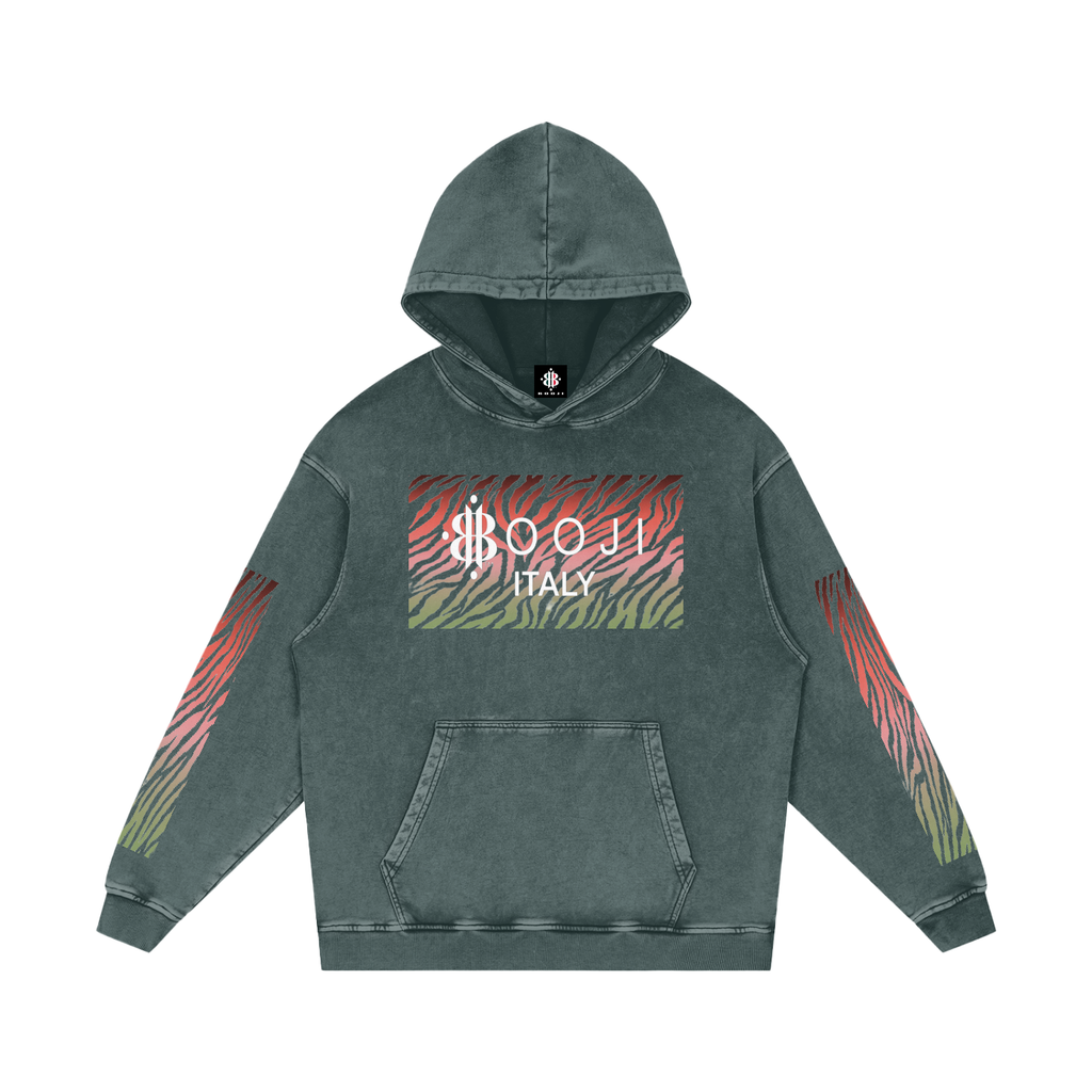 BOOJI ITALY WILD INFLUENCE COLLECTION MULTI-COLOR ZEBRA SNOW WASHED HOODIE