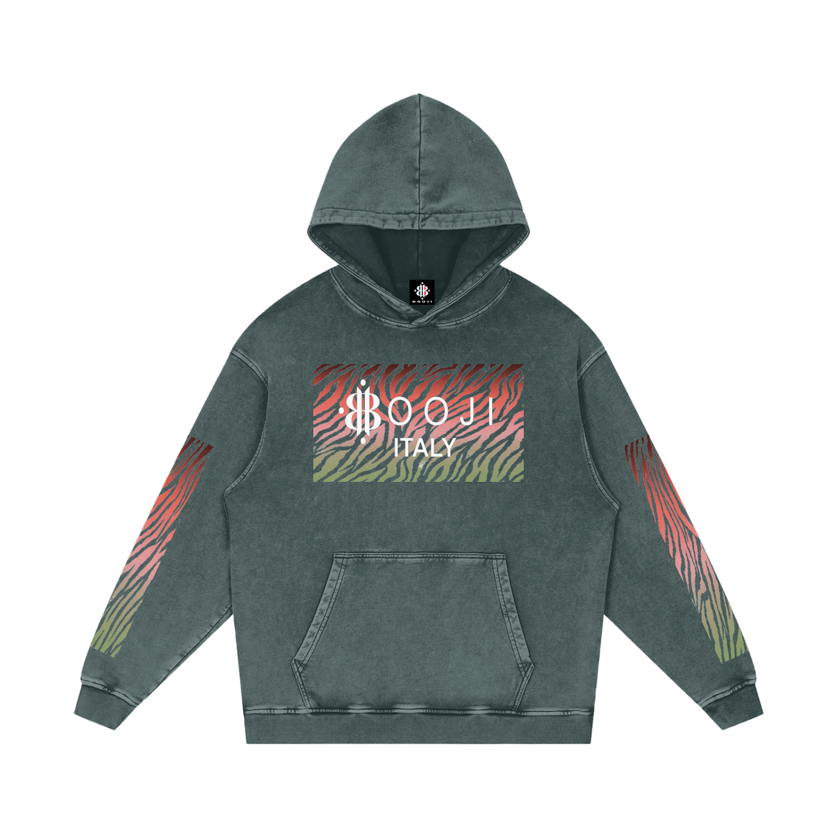 BOOJI ITALY WILD INFLUENCE COLLECTION MULTI-COLOR ZEBRA SNOW WASHED HOODIE