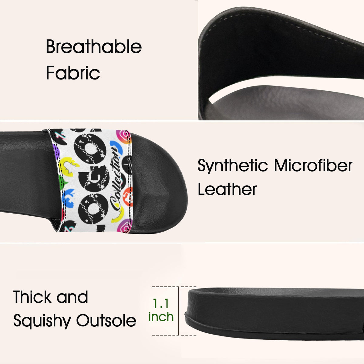BOOJI ITALY LOGOS COLLECTION WOMEN'S BLACK SOLE SLIDES