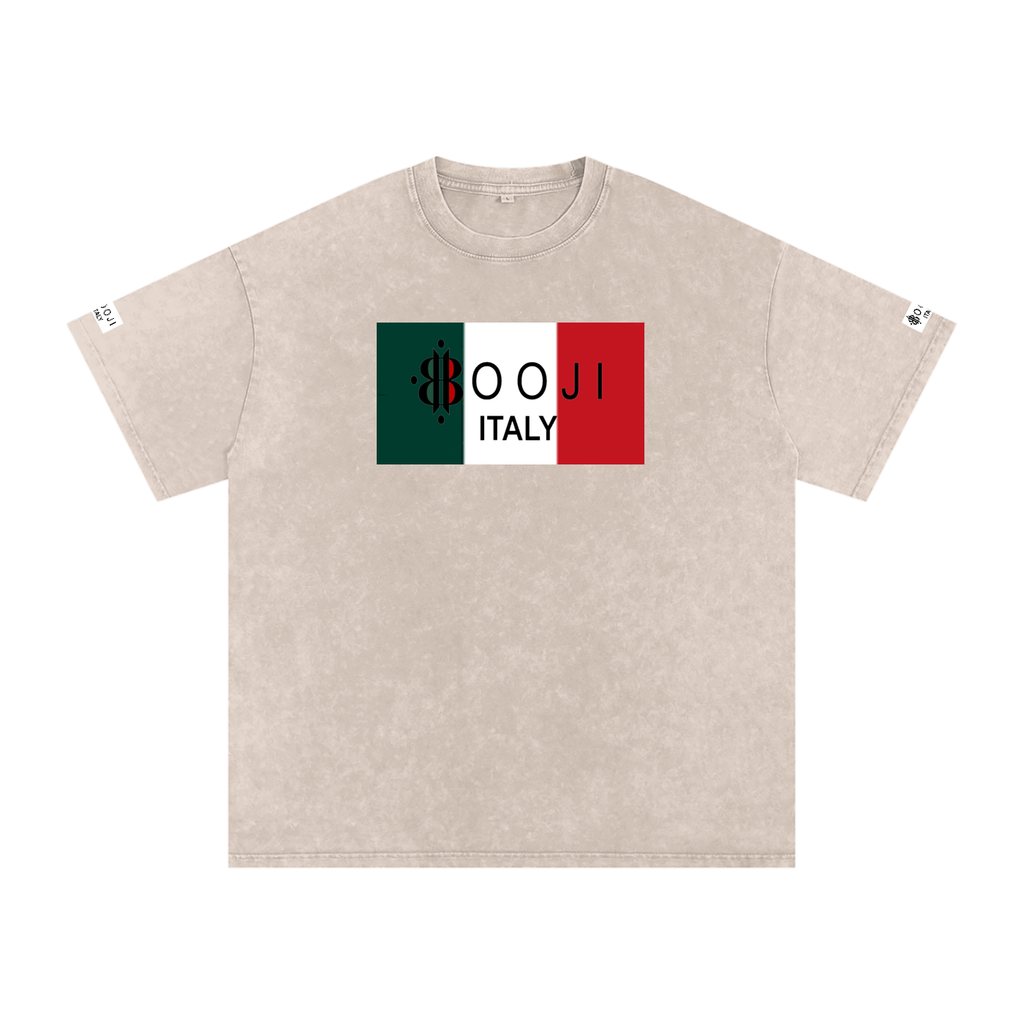 BOOJI ITALY ITALIAN FLAG BRAND LOGO SNOW WASHED T-SHIRT